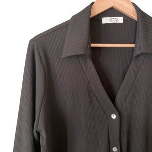 Beacon Apparel Black Collared Rib 3/4 Sleeve Button Cardigan Top Size XLarge